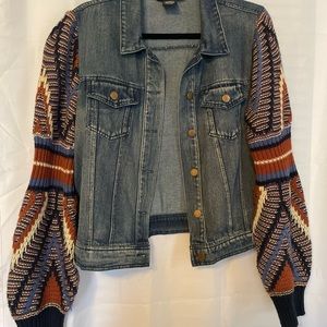 Knit Sleeve Denim Jacket
